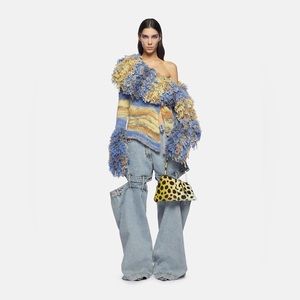 The Attico ‘Rhona’ Fringe Knit Scarf Wool Cardigan Sweater in ‘Candy’ - Size 40